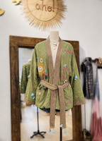 Sun Beaded Kimono Jacket - Green Moss
