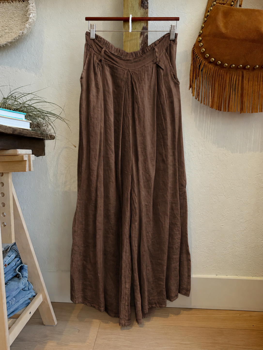 Italian Linen Wide-Leg Pants - Chocolate
