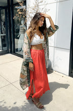 Italian Linen Wide-Leg Pants - Sunset Coral