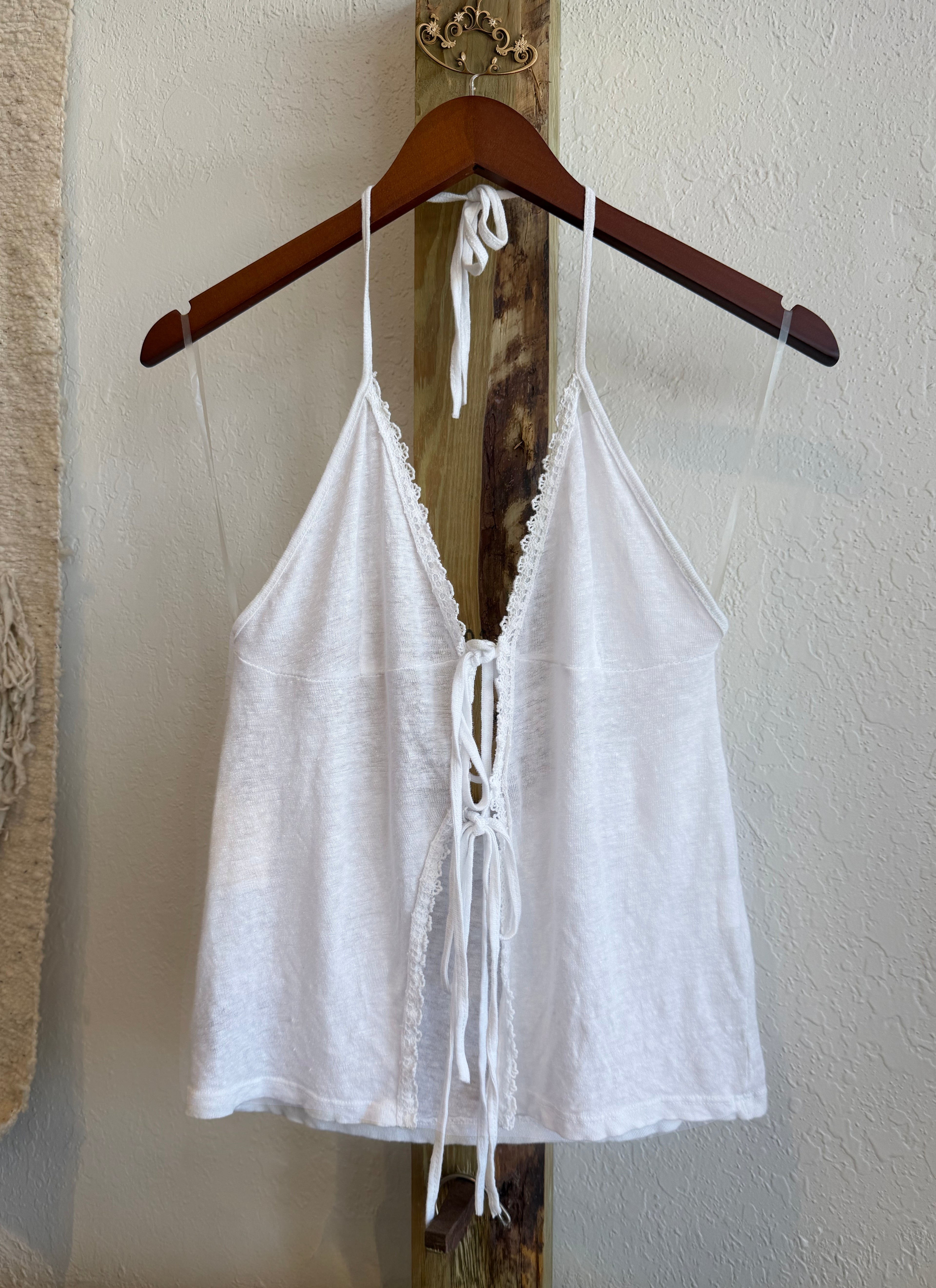 Linen Top with embroidered Tie-Front