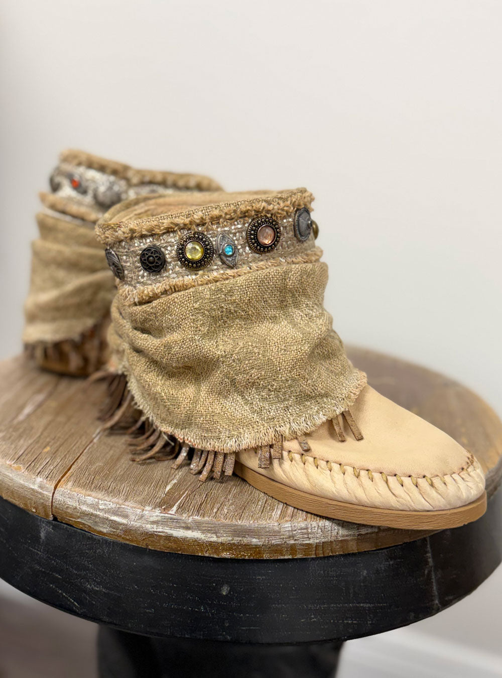Jewel Fringe Leather Boots